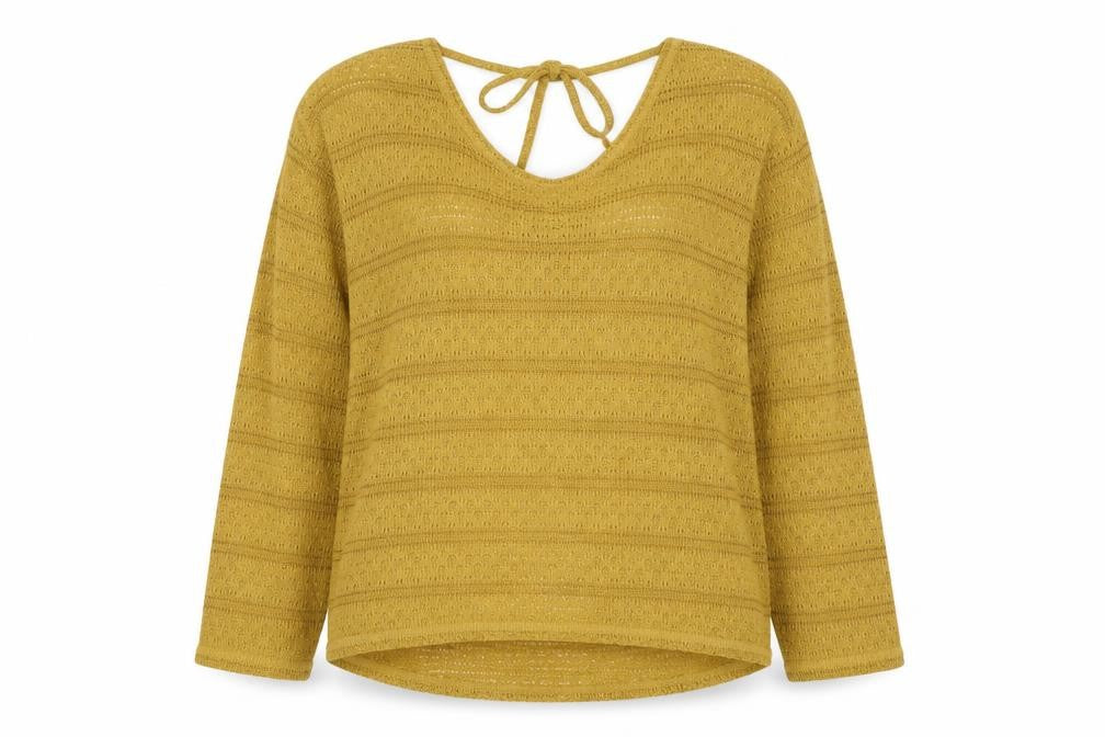 Front view of Next Women's Yellow Open-Knit Striped Jumper, size 12