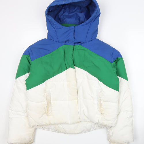 Topshop Women's Blue Green White Puffer Jacket Size 4