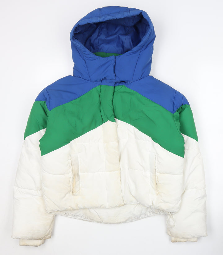 Topshop Women's Blue Green White Puffer Jacket Size 4