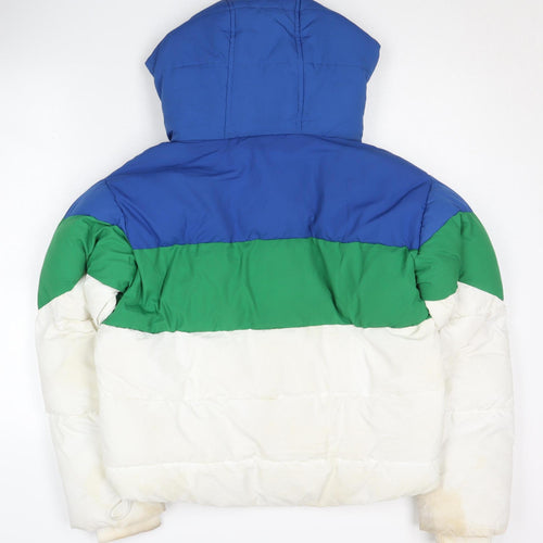 Topshop Women's Blue Green White Puffer Jacket Size 4