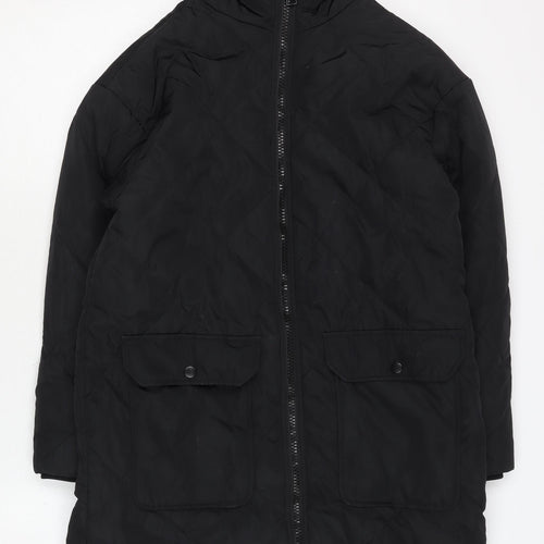 H&M Women's Black Quilted Coat XS, Hooded & Warm