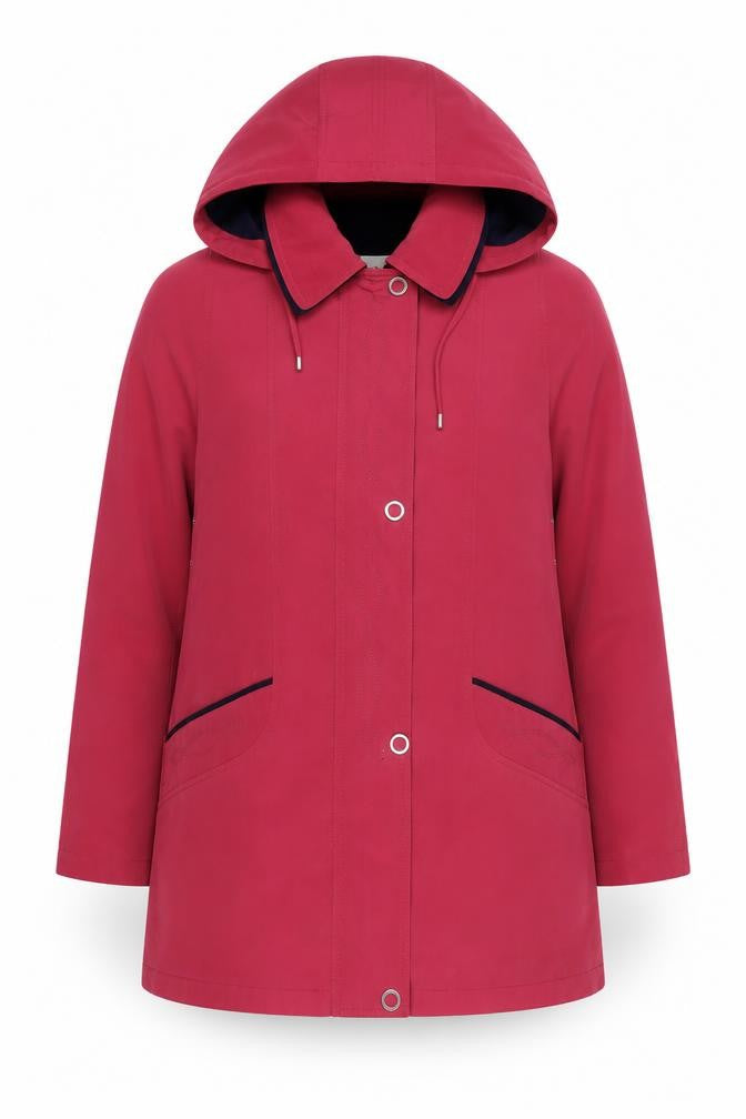 Front view of EWM Women's Red Casual Hooded Coat, size 14