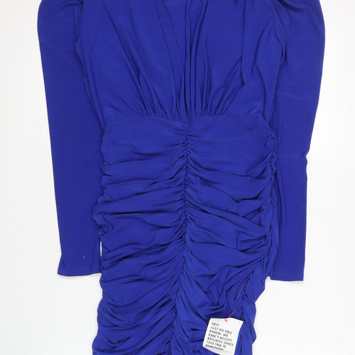 Topshop Women's Blue Ruched Long Sleeve Dress 8-10