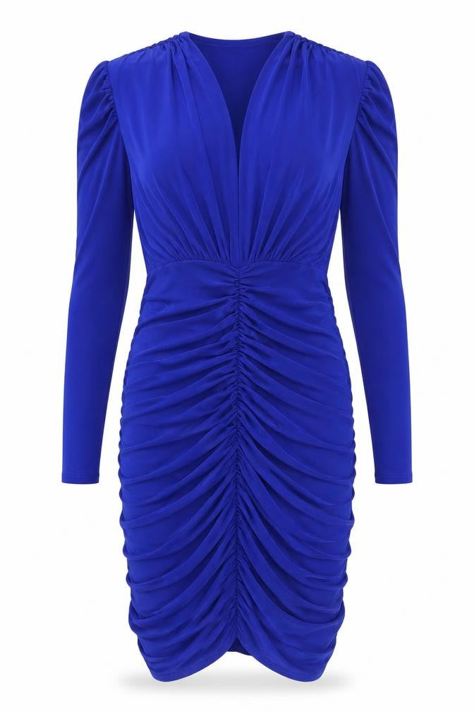 Topshop Women's Blue Ruched Long Sleeve Dress 8-10