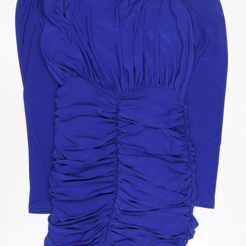 Topshop Women's Blue Ruched Long Sleeve Dress 8-10