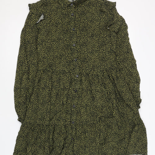 Stradivarius Women's Green Animal Print Shirt Dress