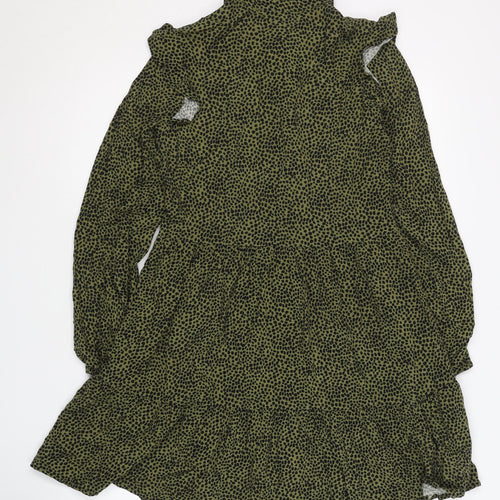 Stradivarius Women's Green Animal Print Shirt Dress