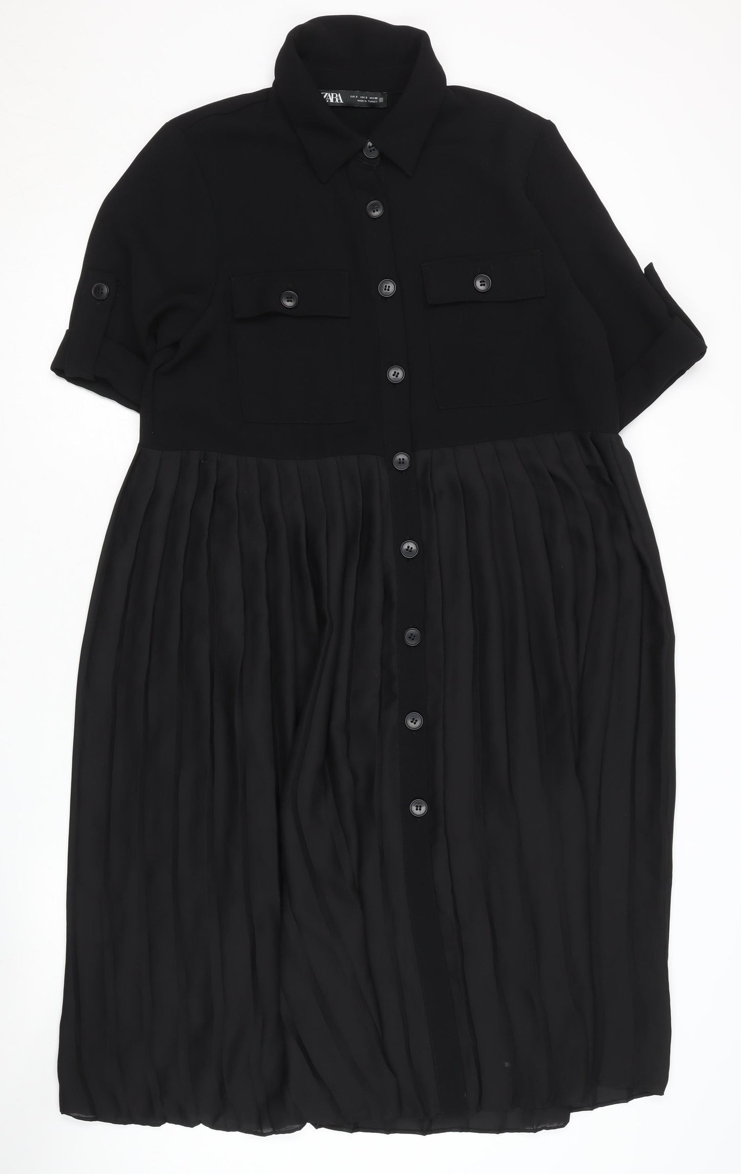 Zara Women's Black Collared Shirt Dress - Size S