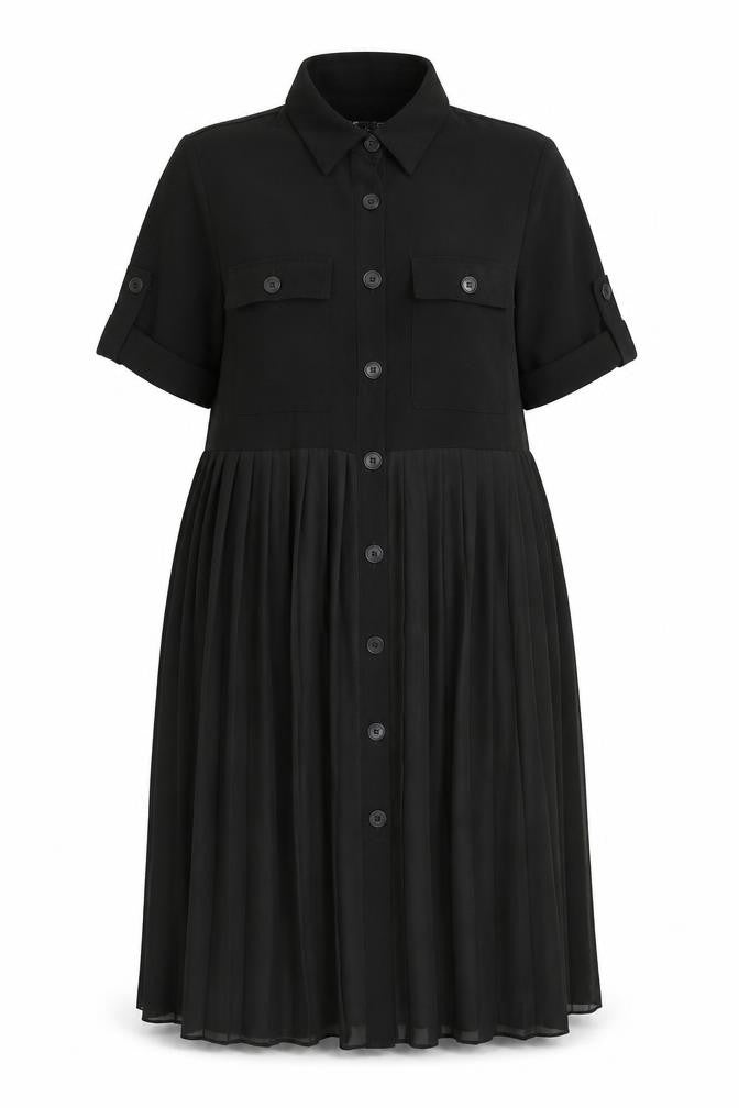 Front view of Zara Women's Black Collared Shirt Dress -, size S