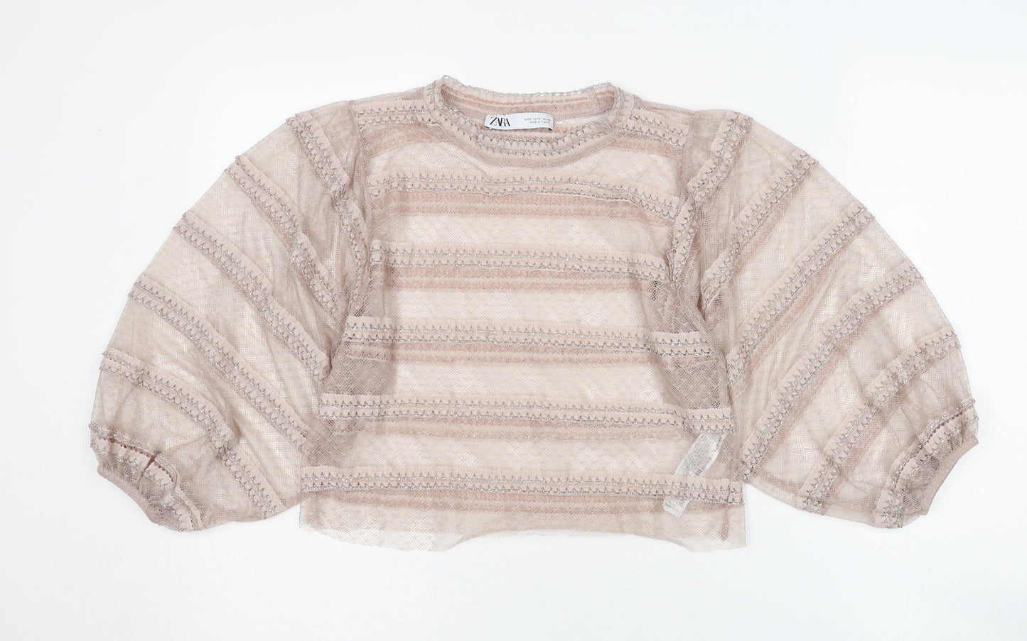 Zara Women's Beige Balloon Sleeve Top S