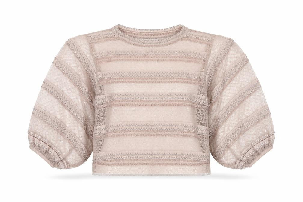 Front view of Zara Women's Beige Balloon Sleeve Top S