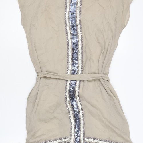 Jigsaw Women's Beige Silk Belted Sequin Dress, Size S