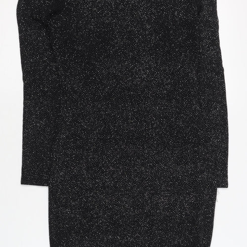Lipsy Women's Black Glitter Long Sleeve Party Dress