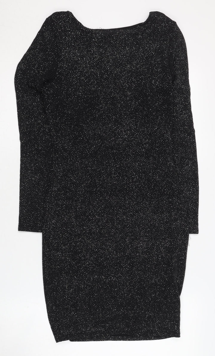 Lipsy Women's Black Glitter Long Sleeve Party Dress
