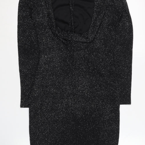 Lipsy Women's Black Glitter Long Sleeve Party Dress