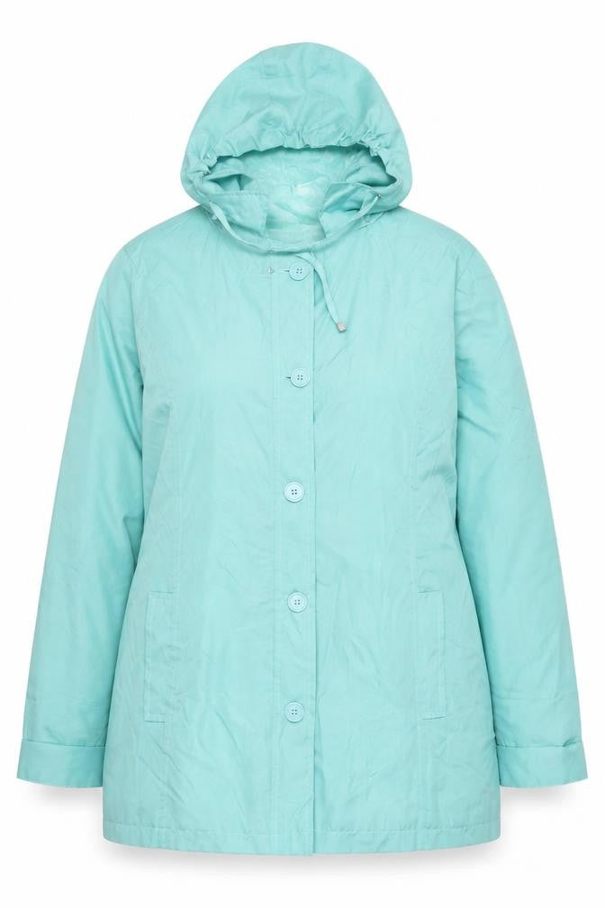Front view of Anne De Lancay Women's Blue Hooded Jacket, size 16
