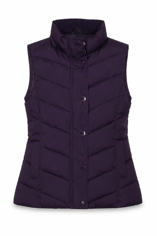 Front view of Gap Women's Purple Puffer Waistcoat, M, Button Closure