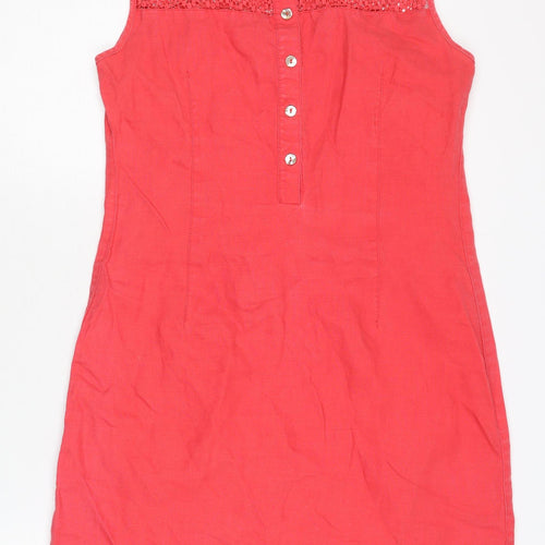 Monsoon Women's Red Linen Sleeveless Button Dress
