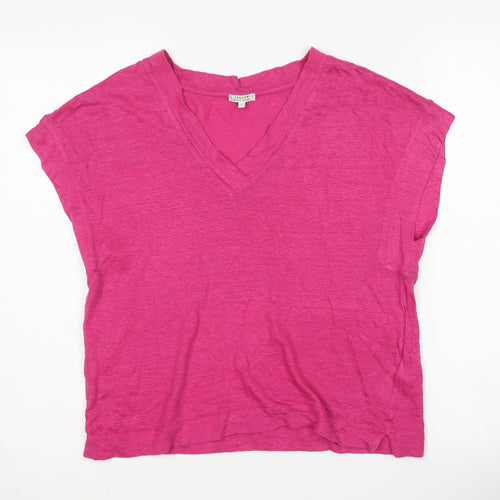 Jigsaw Women's Pink V-Neck Linen T-Shirt, Size S