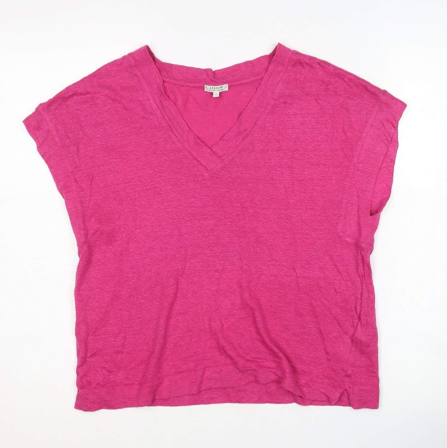 Jigsaw Women's Pink V-Neck Linen T-Shirt, Size S