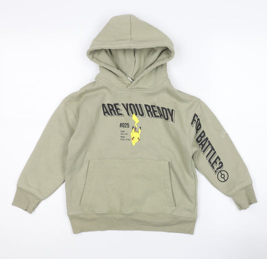 Front view of Zara boys’ green pikachu pullover hoodie 6 years - anime style