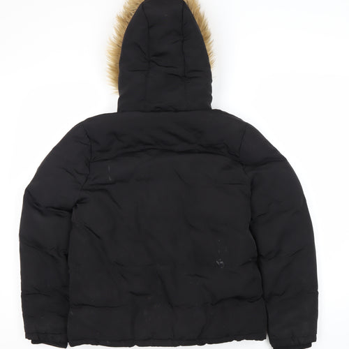 SoulCal & Co Black Girls' Puffer Jacket Size 13 Years with Fur Hood