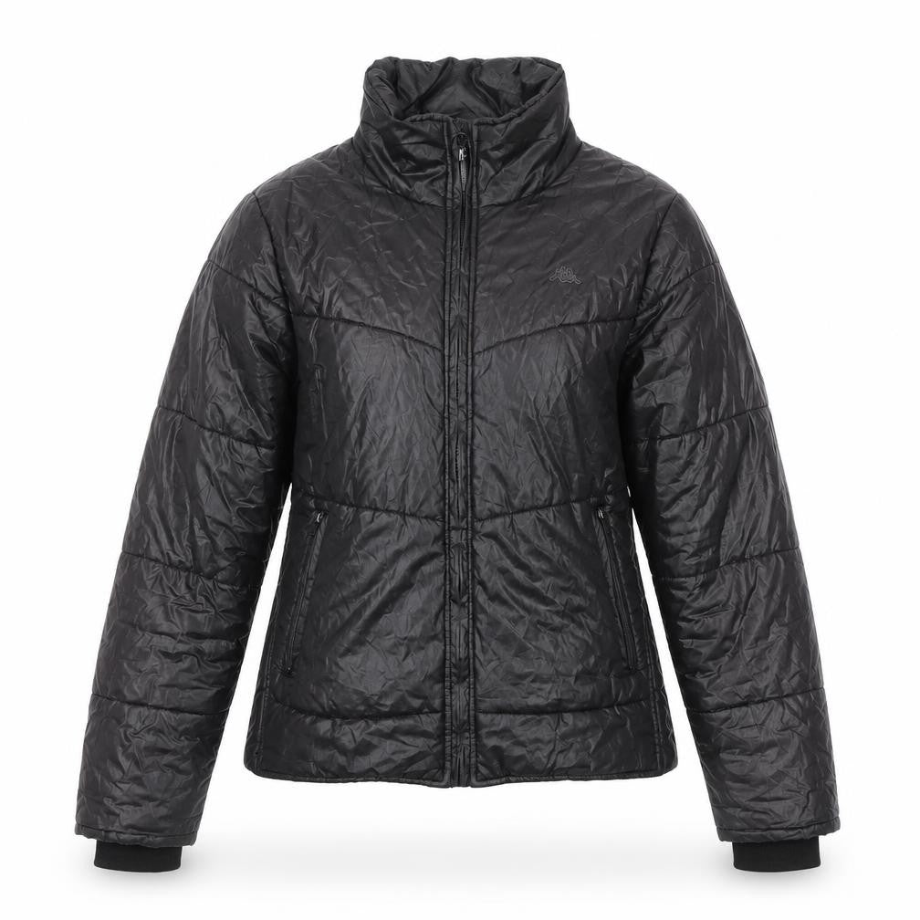 Front view of Kappa unisex black puffer jacket m - full zip style