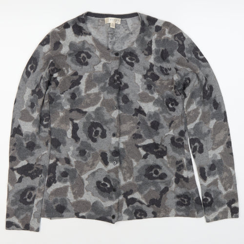 KENAR Women's Grey Floral Cardigan M, Long Sleeve, Button Accents