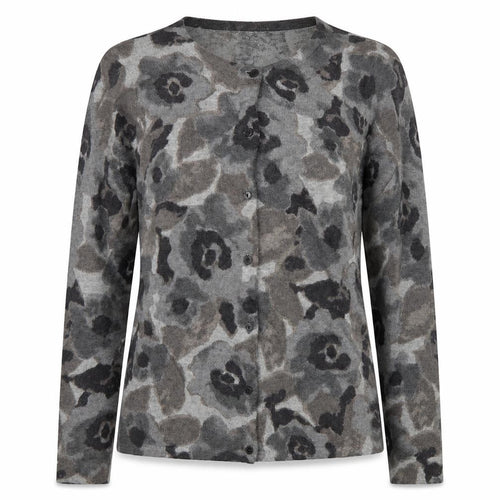 KENAR Women's Grey Floral Cardigan M, Long Sleeve, Button Accents