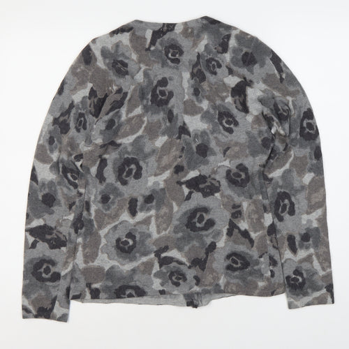 KENAR Women's Grey Floral Cardigan M, Long Sleeve, Button Accents