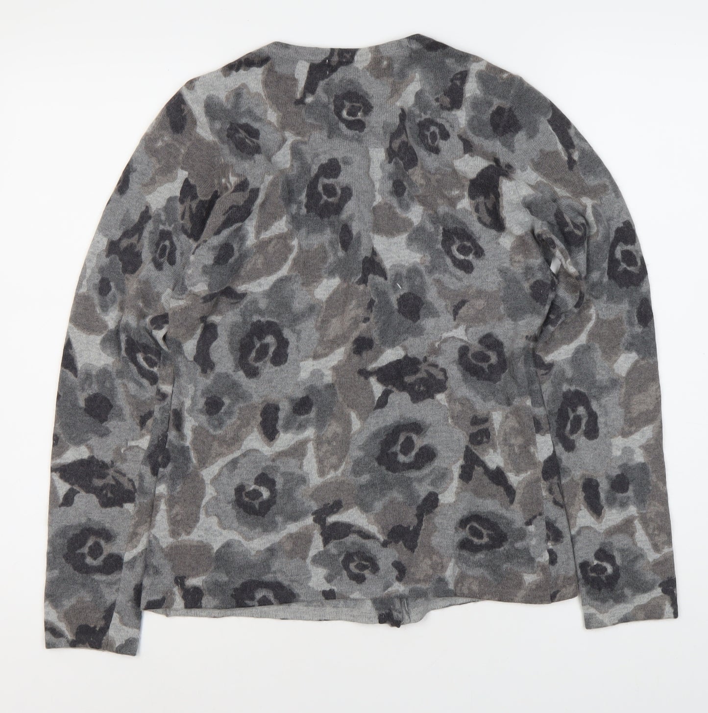 KENAR Women's Grey Floral Cardigan M, Long Sleeve, Button Accents