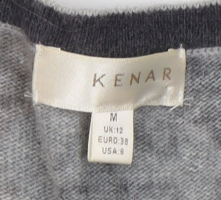 KENAR Women's Grey Floral Cardigan M, Long Sleeve, Button Accents