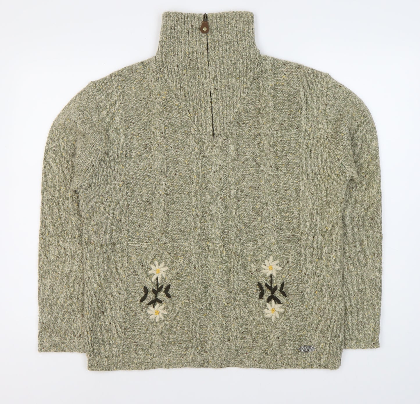 Country Blue Women's Grey Full Zip Cable-Knit Jumper XL