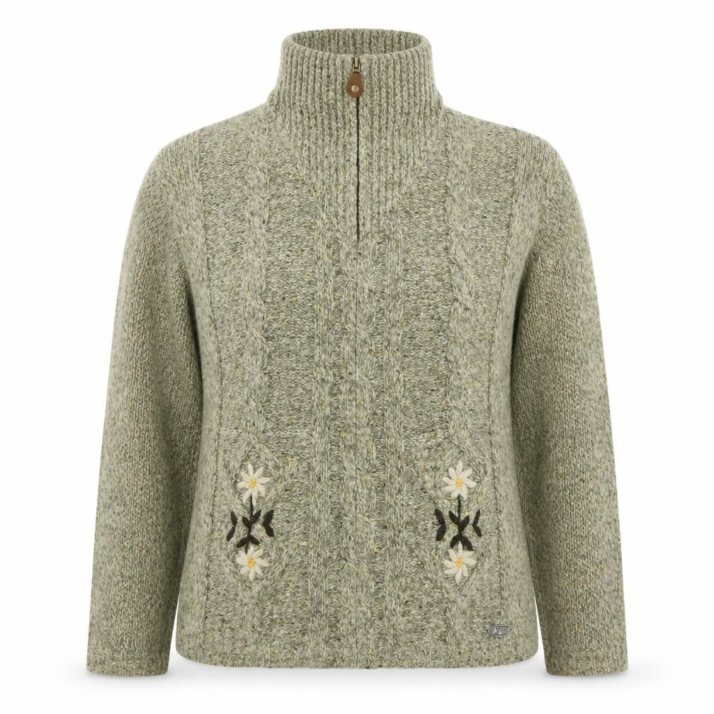 Front view of Country Blue Women's Grey Full Zip Cable-Knit Jumper XL