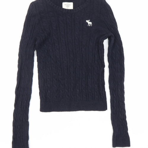 Abercrombie & Fitch Women's Navy Cable-Knit Pullover Jumper S
