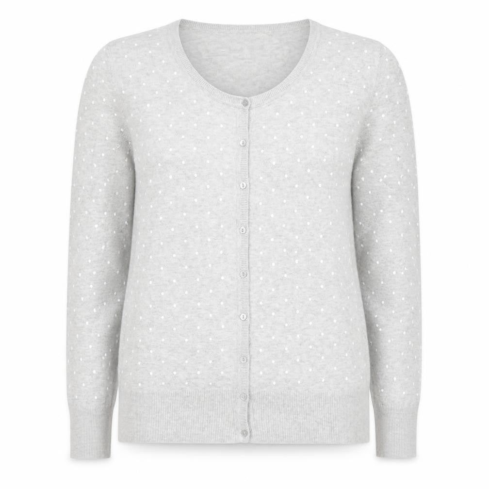 Front view of C&A Women's Grey Polka Dot Cardigan M