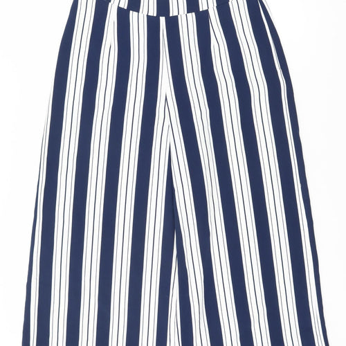 H&M Women's Striped Blue Trousers Size 8