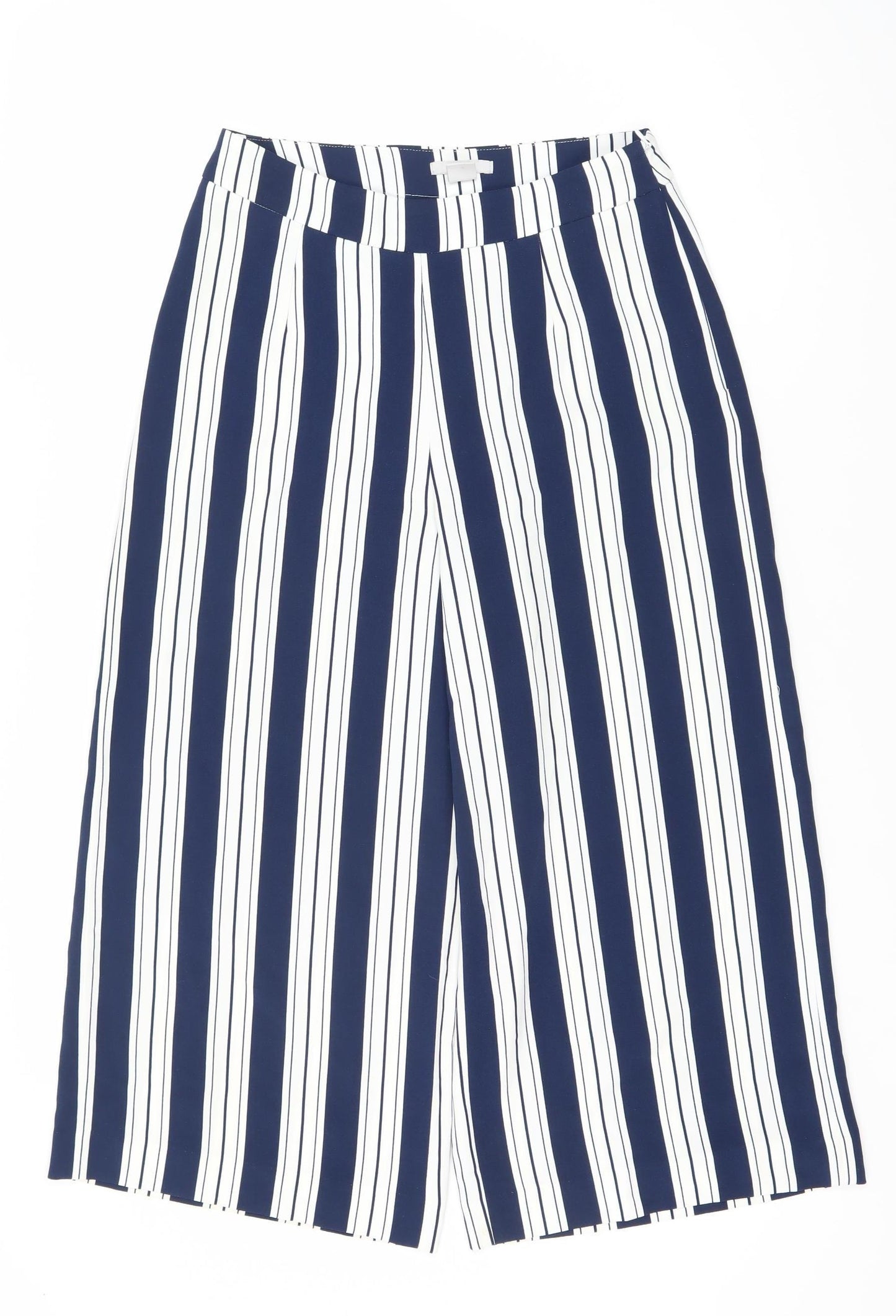 H&M Women's Striped Blue Trousers Size 8