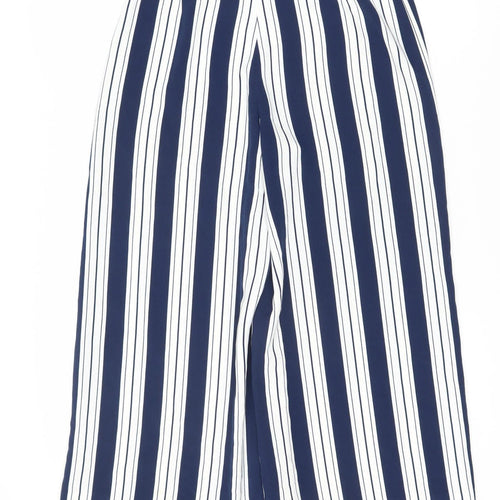 H&M Women's Striped Blue Trousers Size 8