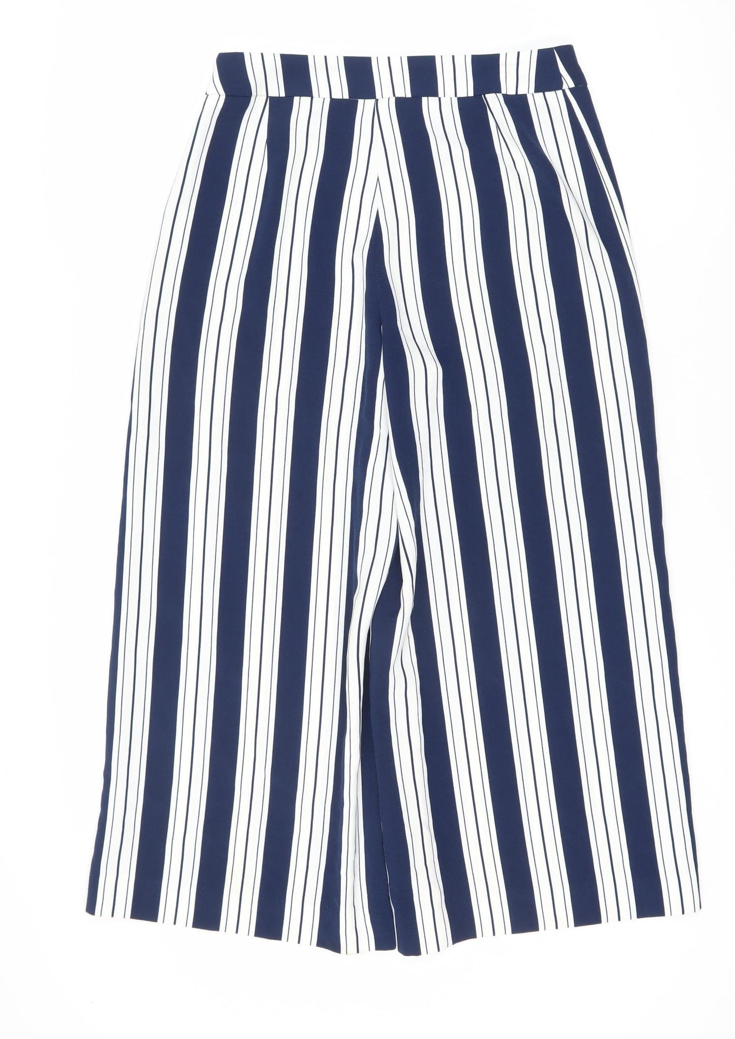 H&M Women's Striped Blue Trousers Size 8