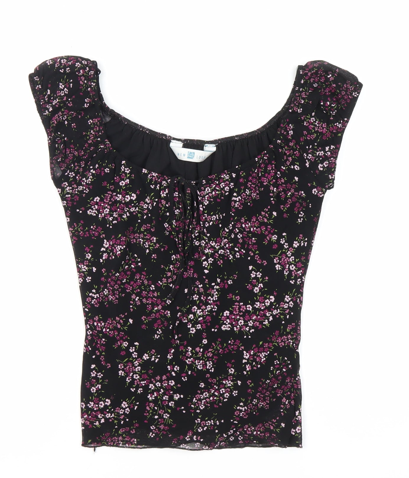 New Look Women's Black Floral Top, Size 8, Excellent Condition