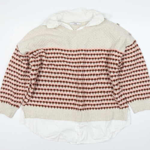 NEXT Women's Beige Striped Pullover Jumper XL
