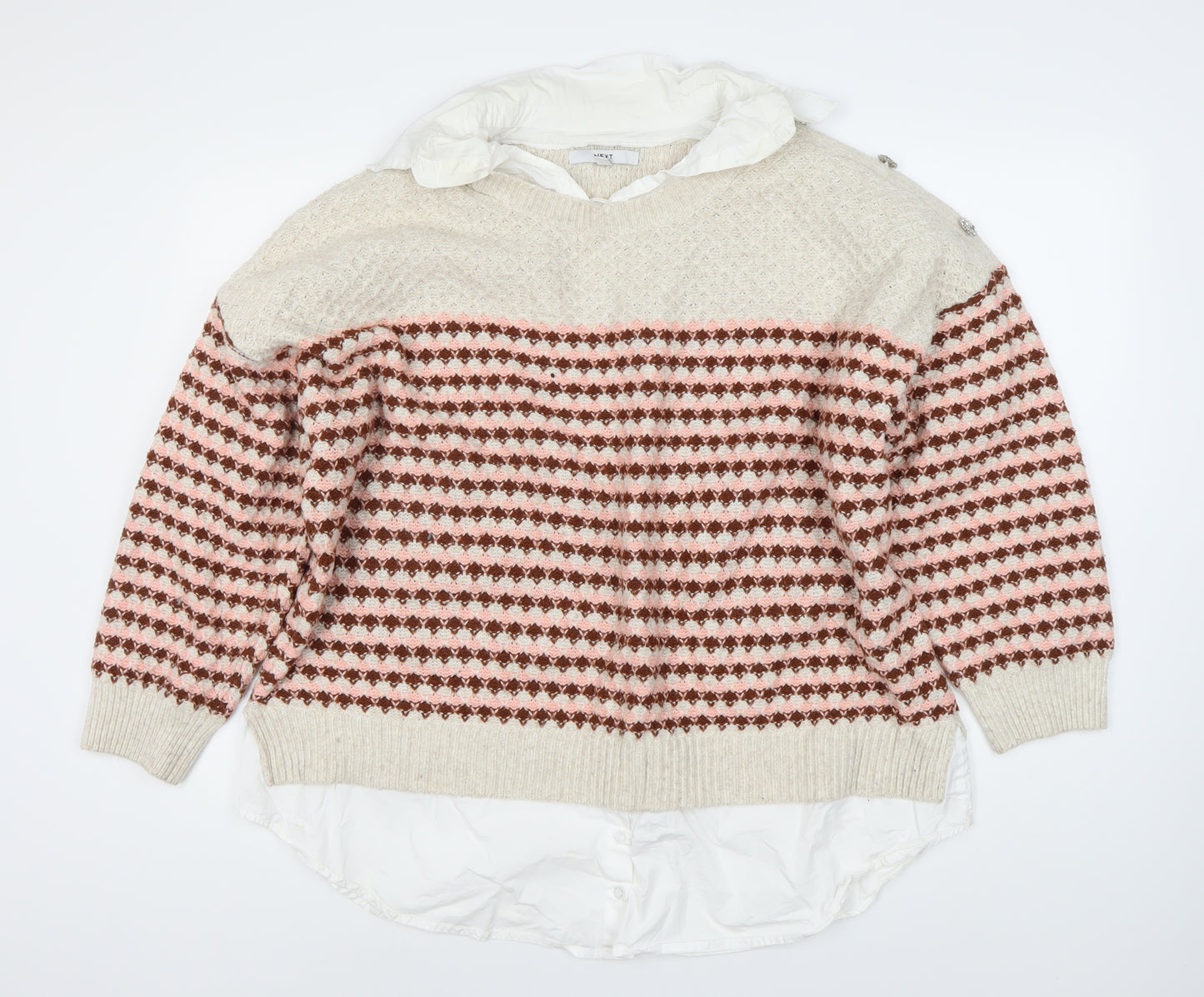 NEXT Women's Beige Striped Pullover Jumper XL