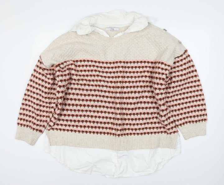 NEXT Women's Beige Striped Pullover Jumper XL