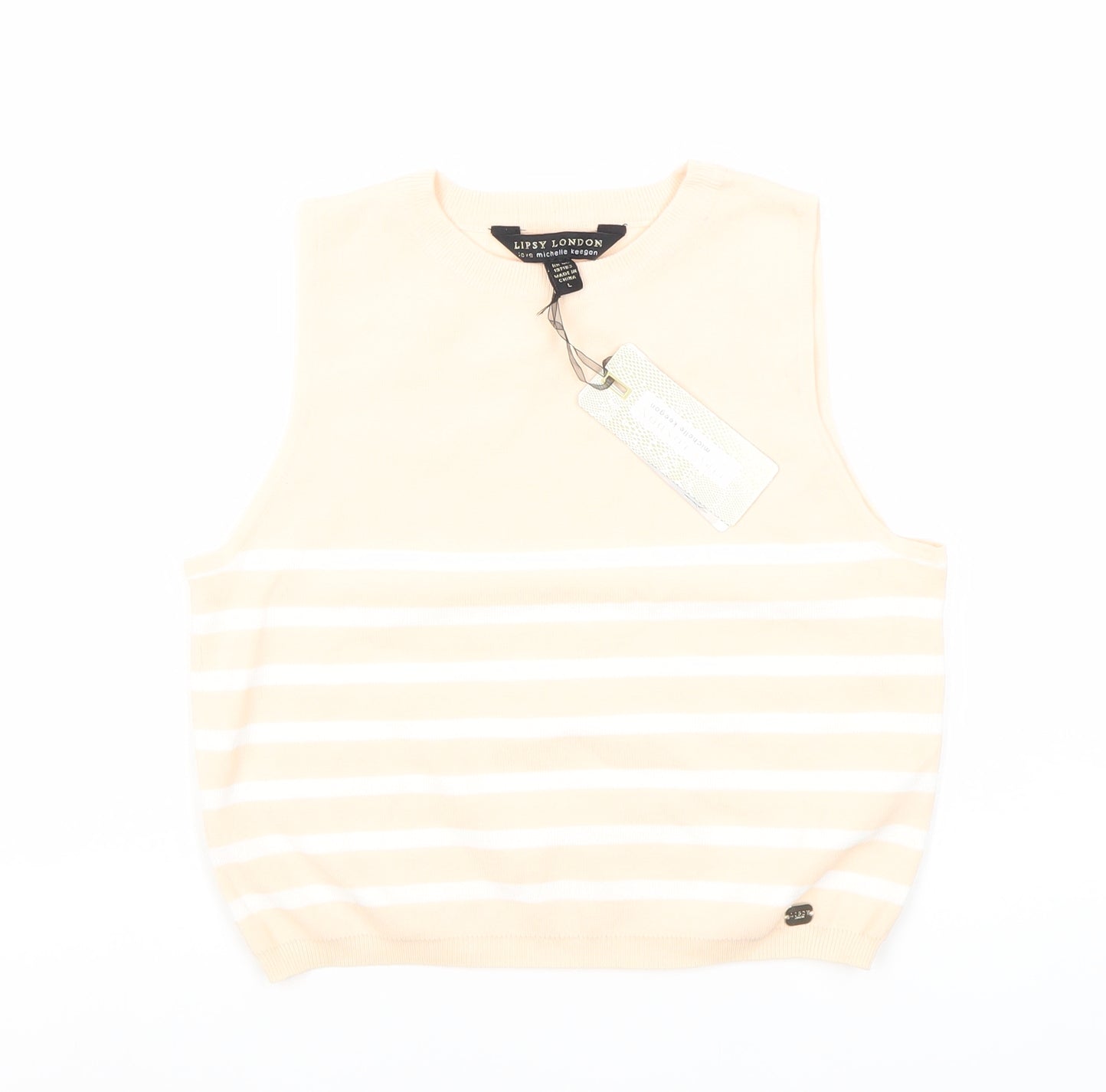 Lipsy London Beige Striped Women's Sleeveless Tank, L