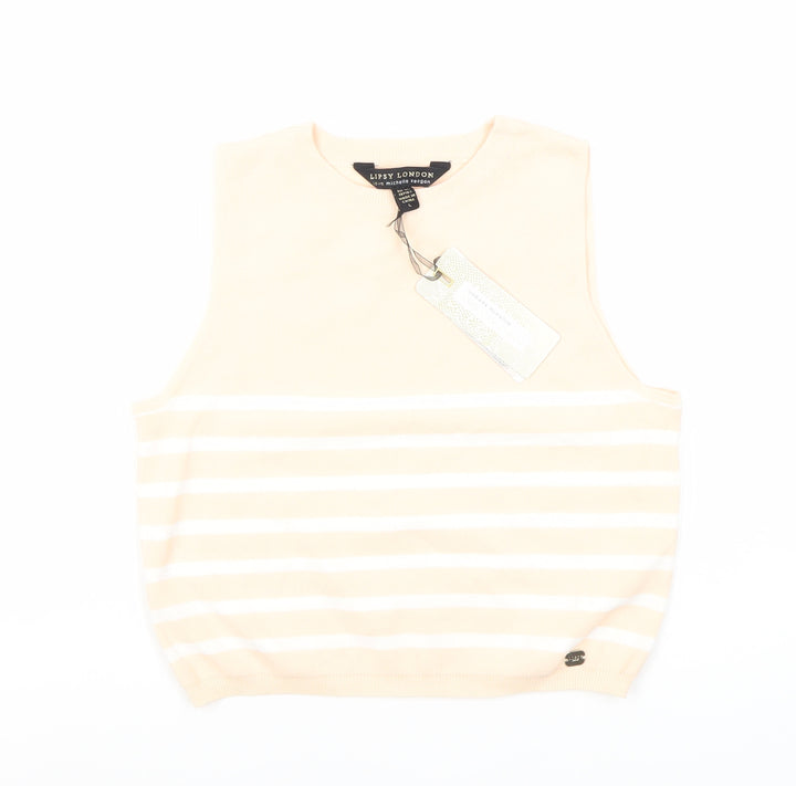 Lipsy London Beige Striped Women's Sleeveless Tank, L