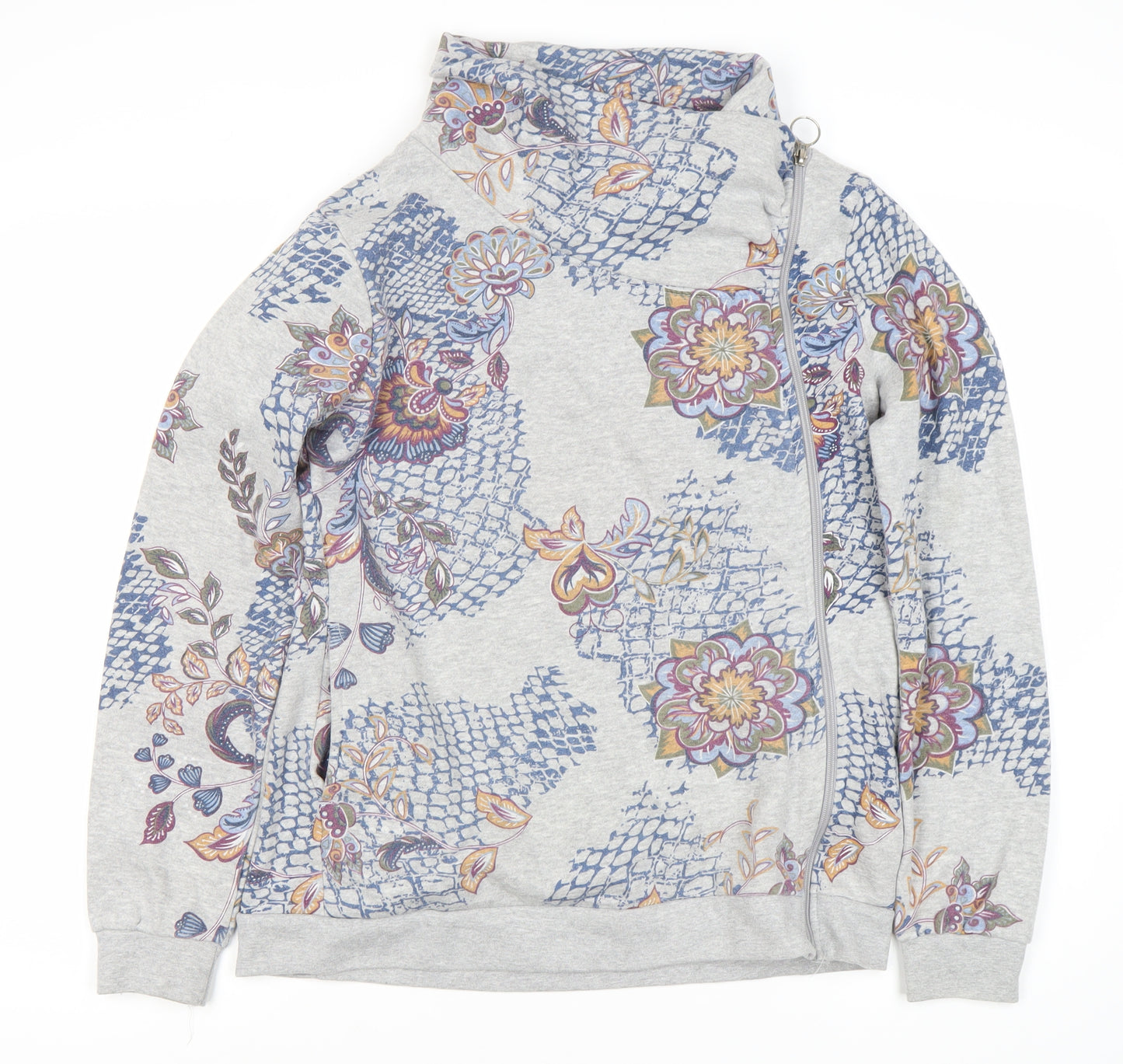 Jomino Women's Grey Floral Full Zip Sweatshirt Size 12