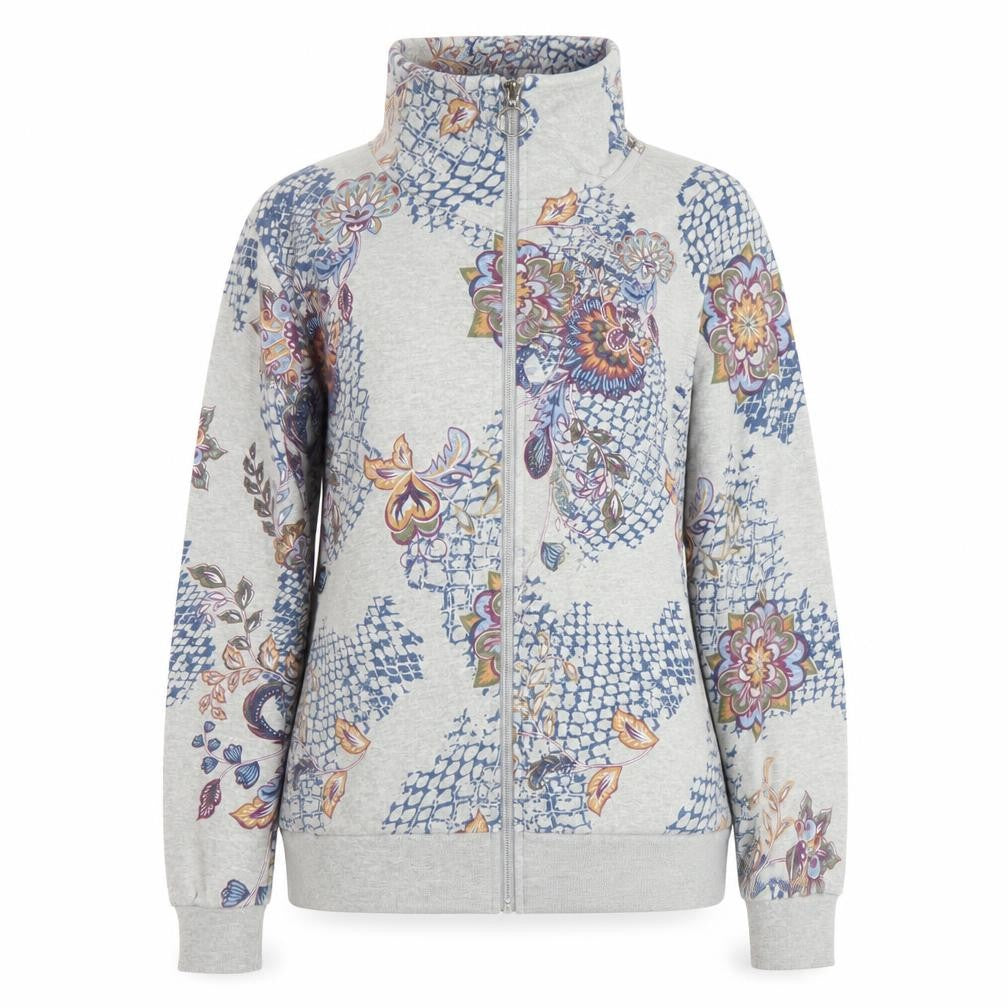 Front view of Jomino Women's Grey Floral Full Zip Sweatshirt, size 12
