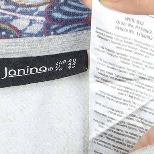 Jomino Women's Grey Floral Full Zip Sweatshirt Size 12