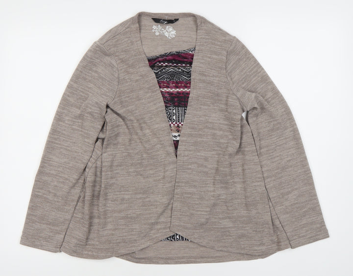BNY Casual Women's Beige Long Sleeve Blouse-Cardigan Top, Size 12